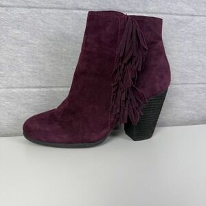 Vince Camuto Hayzee Fringe Boots Women's Size 8.5W Deep Sugar Plum Suede